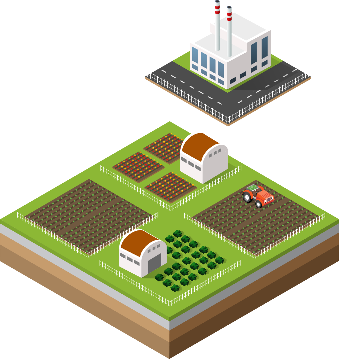 サンプラック工業の農地と工場のイラスト