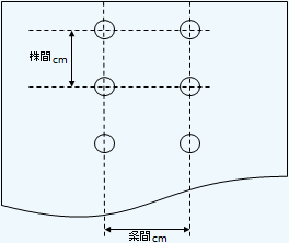 有孔品の条間・株間の説明図